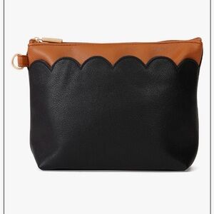 NWT Thirty-One Scallop-Trim Two-Tone Leather Pouch - Black & Brown